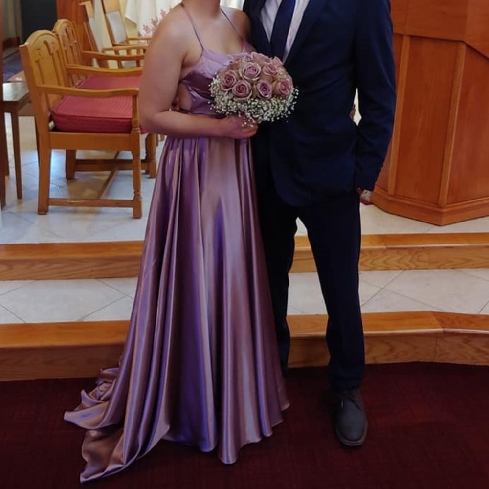 Satin Faviana Design Purple Gown With Open Back, Size 4